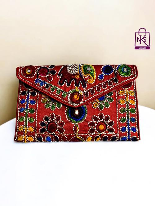 women velvet embroidery clutch with flap closure - 22033596 - Standard Image - 0