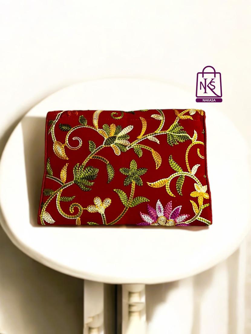 women velvet embroidery clutch with flap closure - 22033600 - Standard Image - 3
