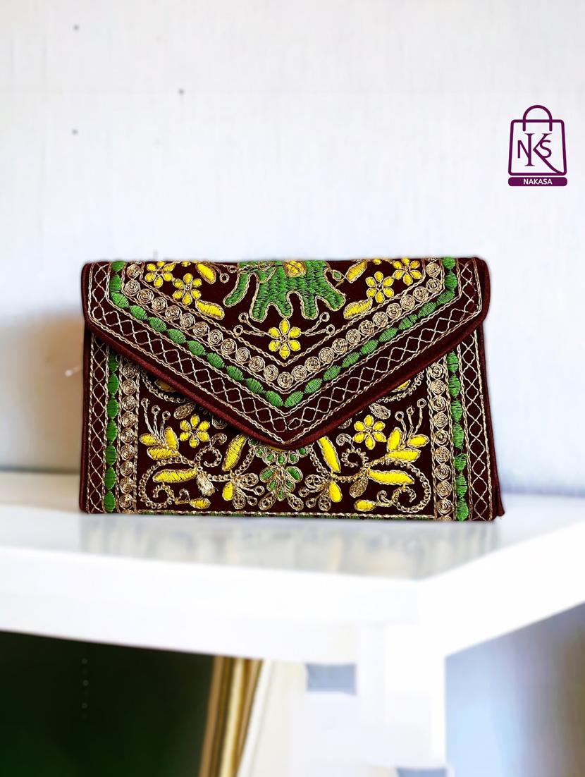 women velvet embroidery clutch with flap closure - 22033608 - Zoom Image - 0