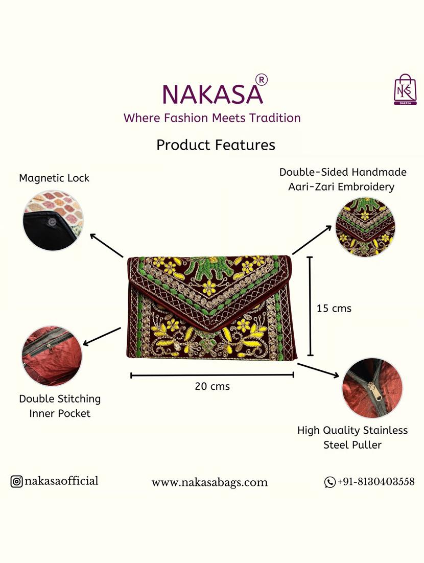 women velvet embroidery clutch with flap closure - 22033608 - Standard Image - 3