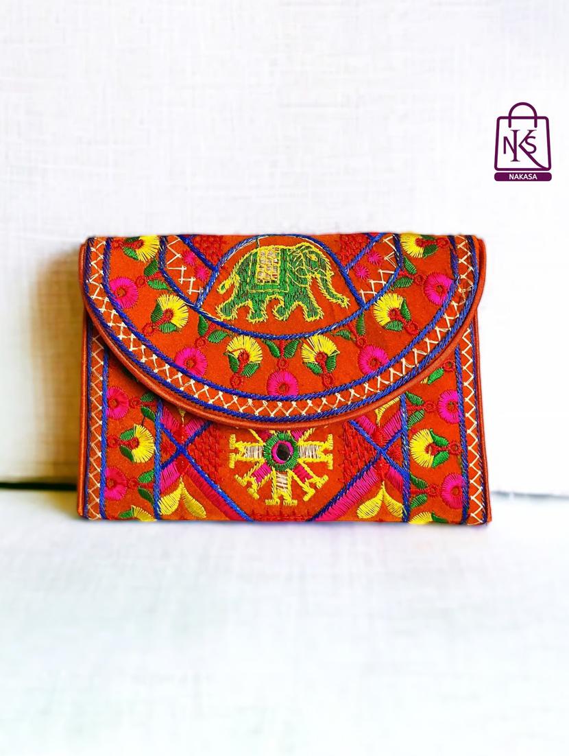 women velvet embroidery clutch with flap closure - 22033610 - Zoom Image - 0