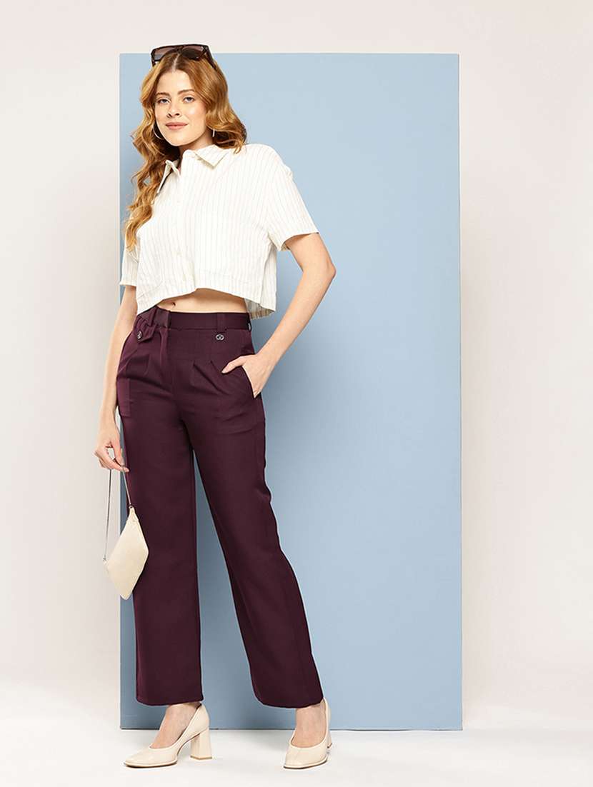 women solid mid rise straight trouser - 22033696 -  Standard Image - 3