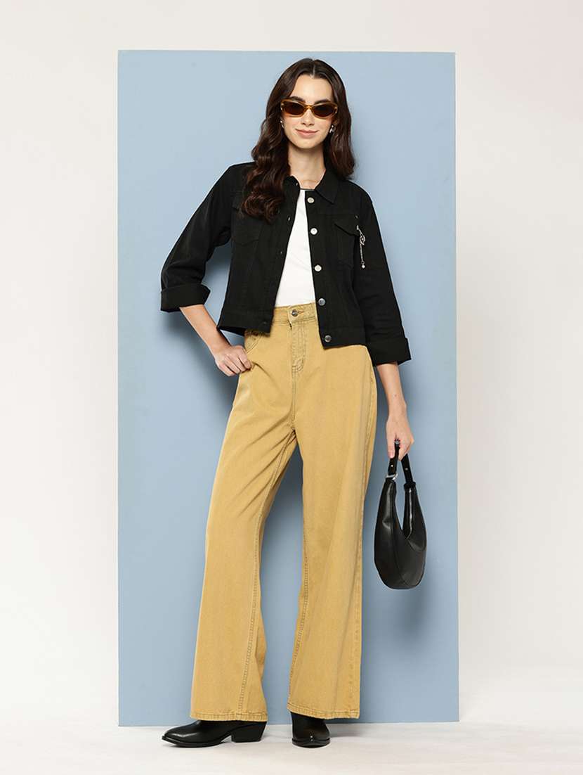 women solid long sleeve denim jacket - 22033736 - Standard Image - 3