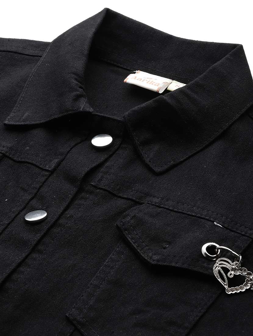 women solid long sleeve denim jacket - 22033736 - Standard Image - 5