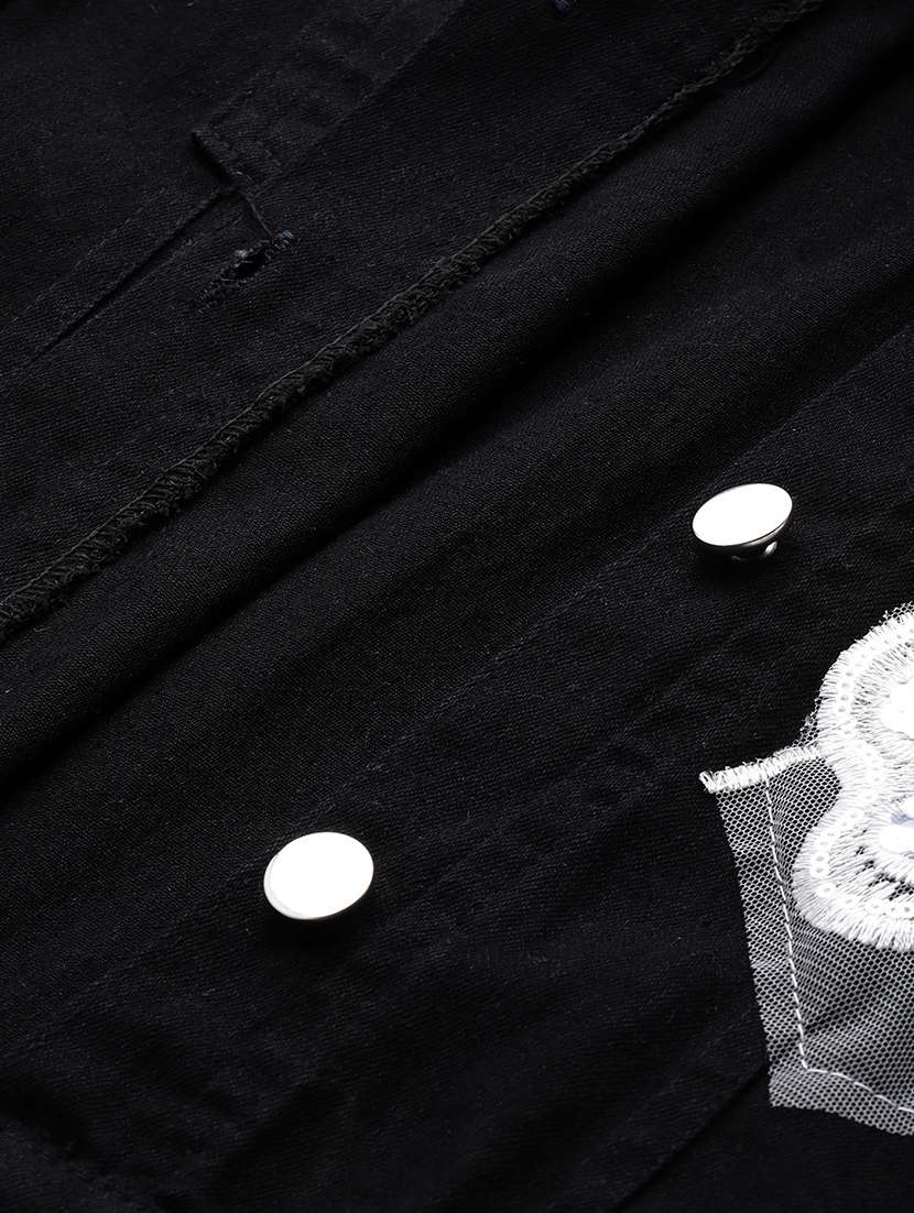 women solid with work long sleeve denim jacket - 22033737 -  Standard Image - 5