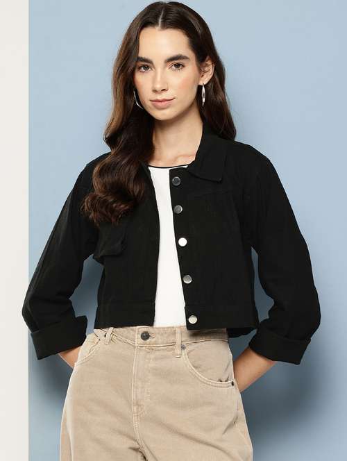 women solid long sleeve denim jacket - 22033741 - Standard Image - 0