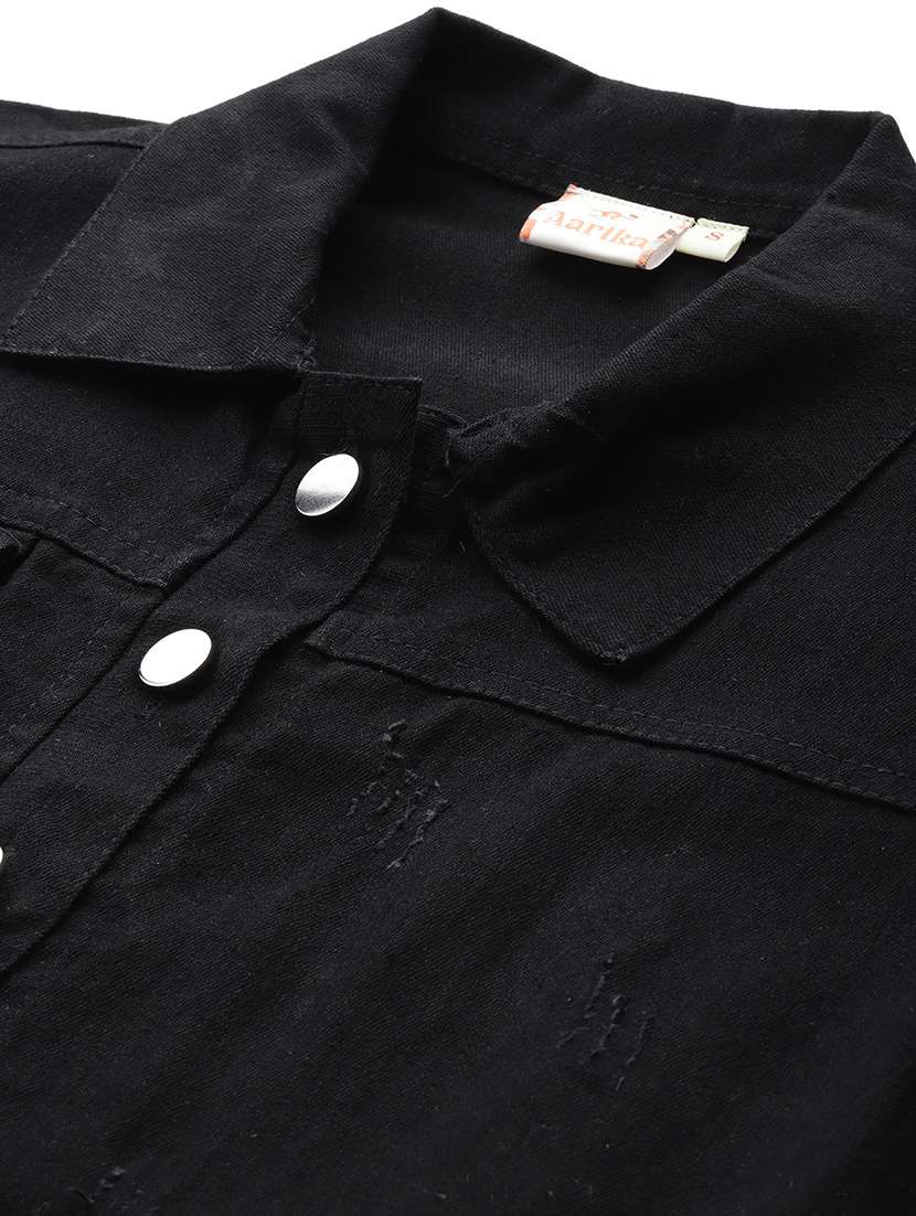 women solid long sleeve denim jacket - 22033741 - Standard Image - 5