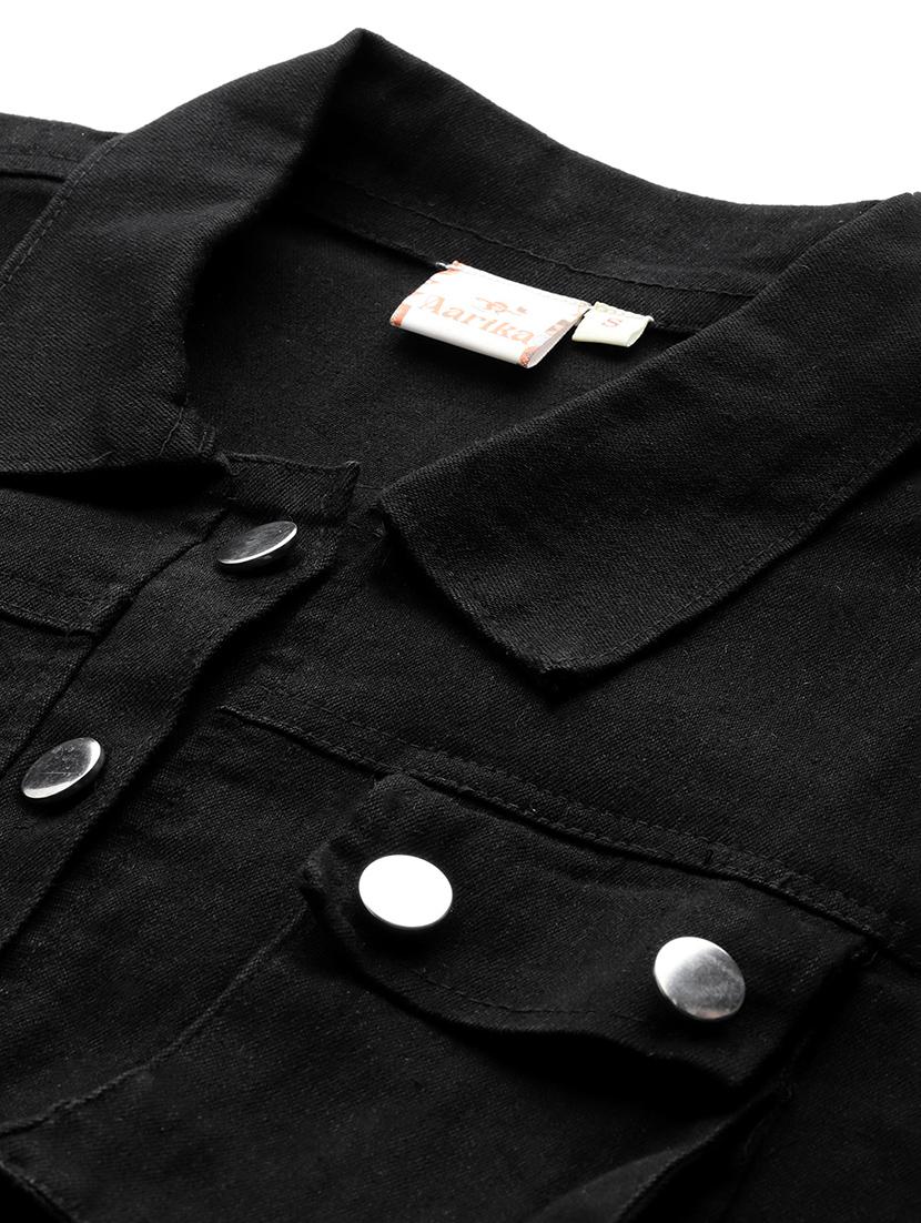 women solid long sleeve denim jacket - 22033742 - Standard Image - 5