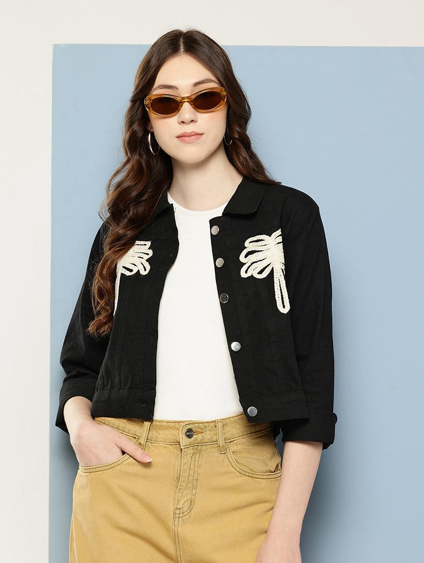 women solid with work long sleeve denim jacket - 22033743 - Zoom Image - 0