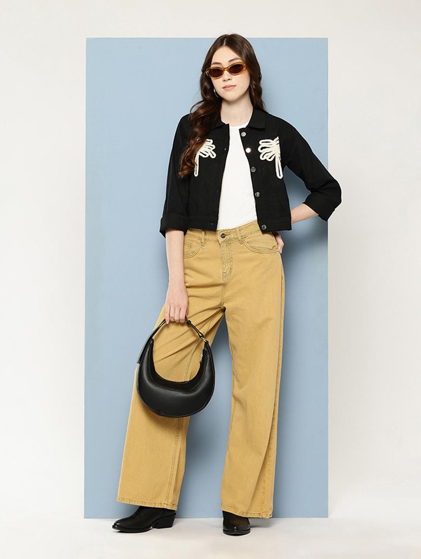 women solid with work long sleeve denim jacket - 22033743 - Standard Image - 3