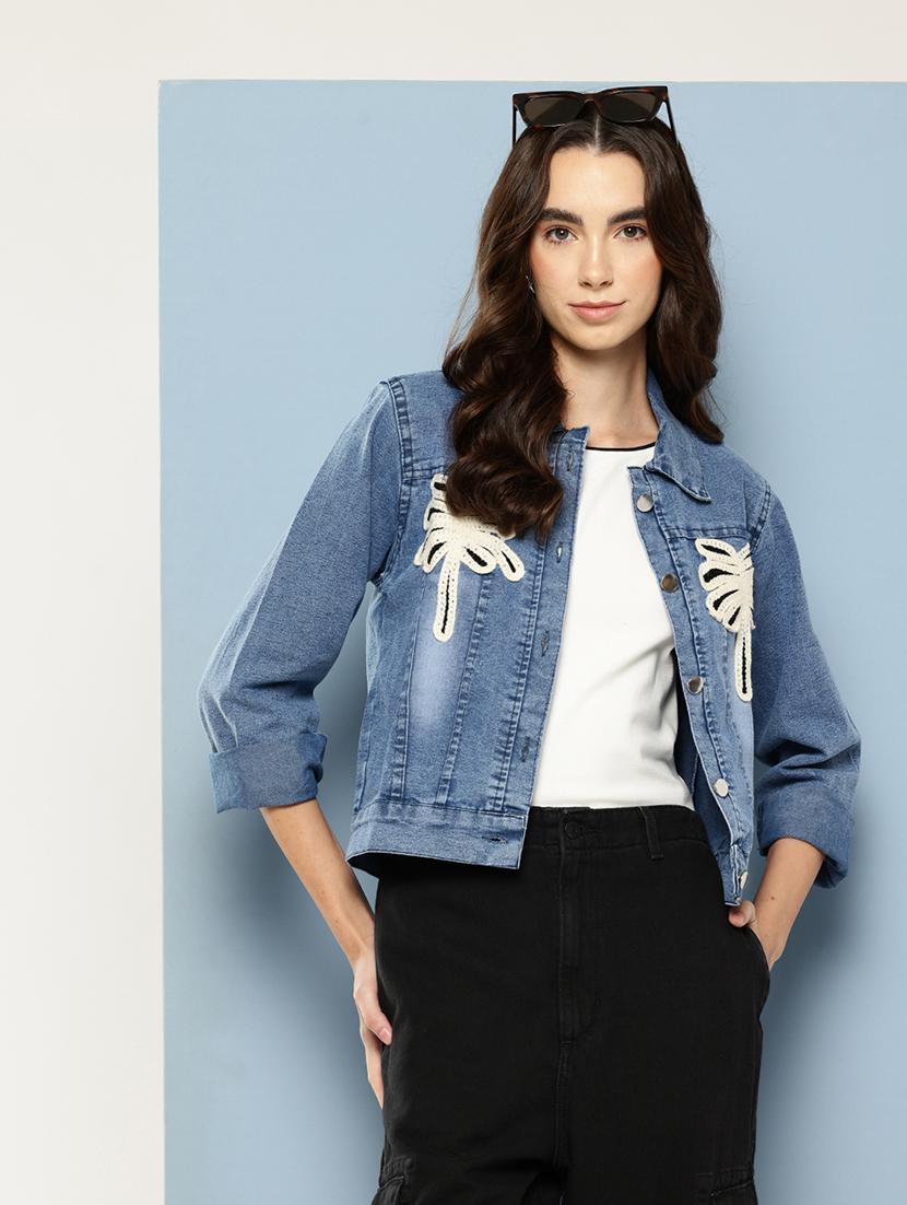 women solid with work long sleeve denim jacket - 22033744 - Zoom Image - 0
