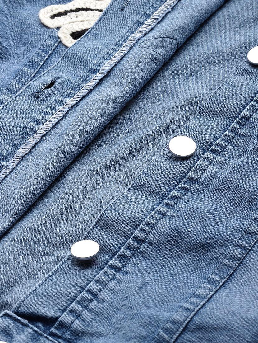 women solid with work long sleeve denim jacket - 22033744 - Standard Image - 5