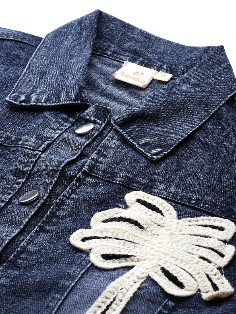 women solid with work long sleeve denim jacket - 22033745 - Standard Image - 5