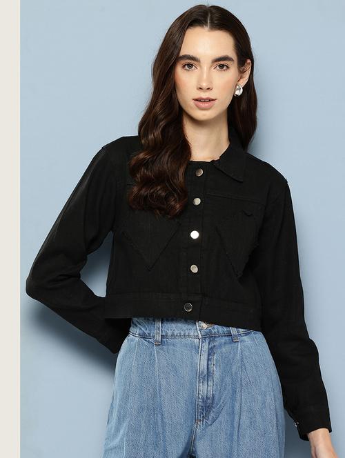women solid long sleeve denim jacket - 22033746 - Standard Image - 0
