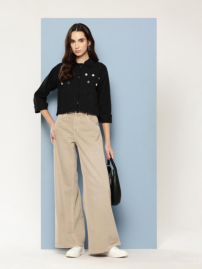 women solid long sleeve denim jacket - 22033747 - Standard Image - 3