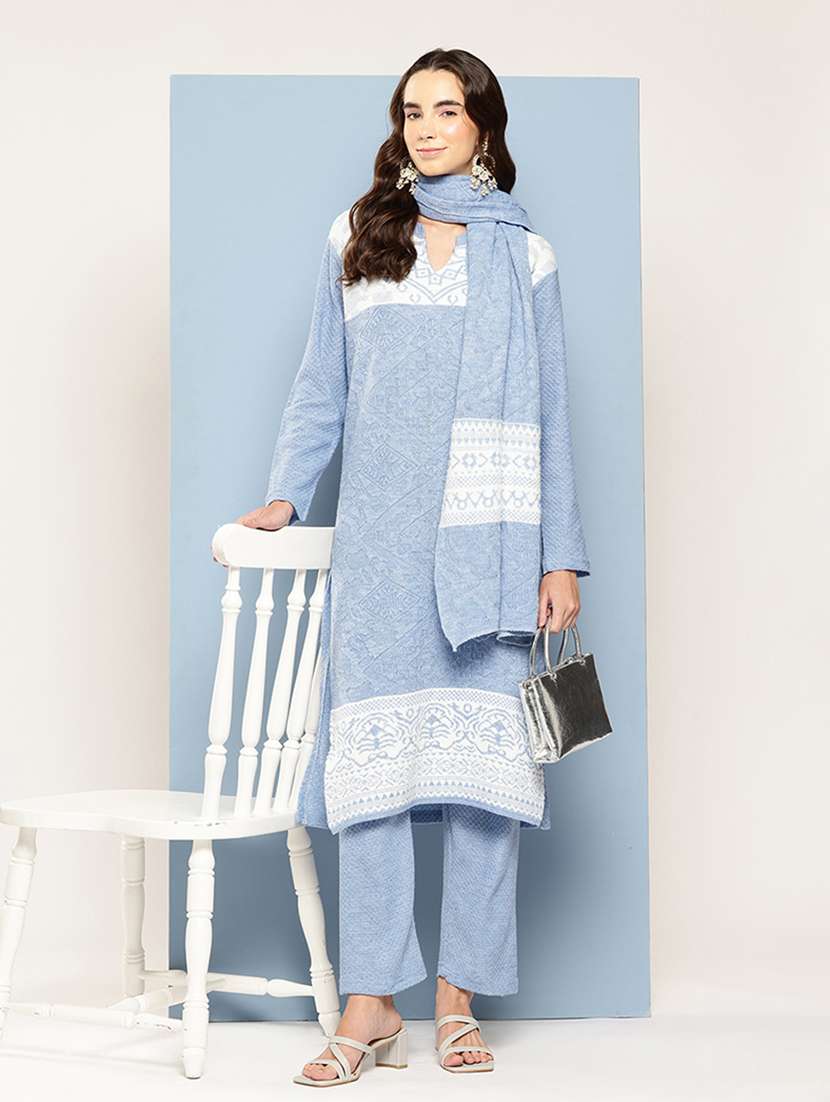 women self design long sleeve kurta pant with dupatta set - 22033752 -  Standard Image - 3