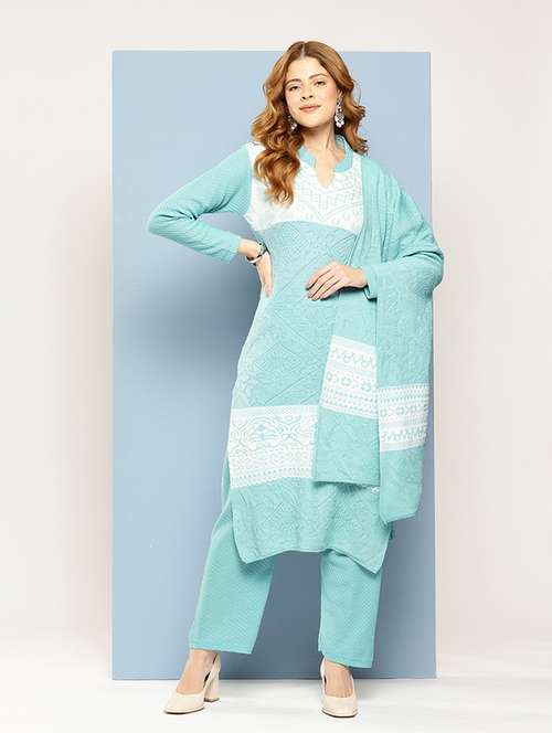 women self design long sleeve kurta pant with dupatta set - 22033754 -  Standard Image - 0