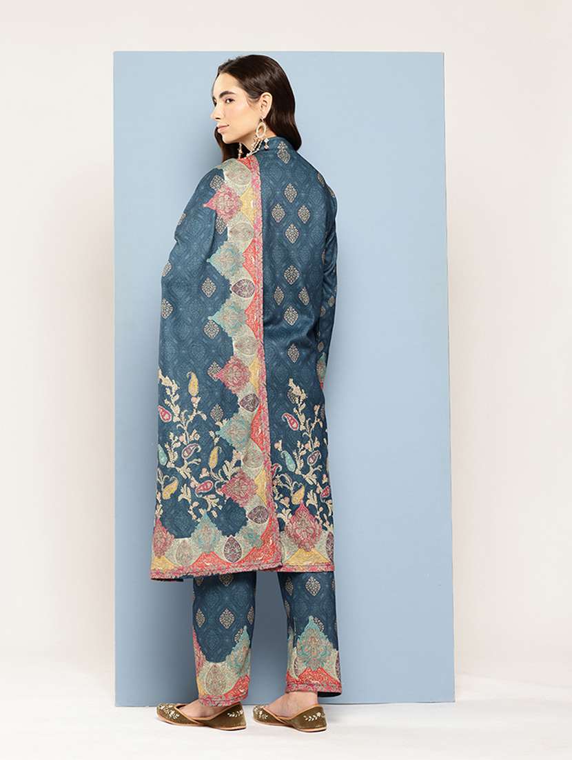 blue cotton blend kurta pant set ethnic suit - 22033758 -  Standard Image - 3