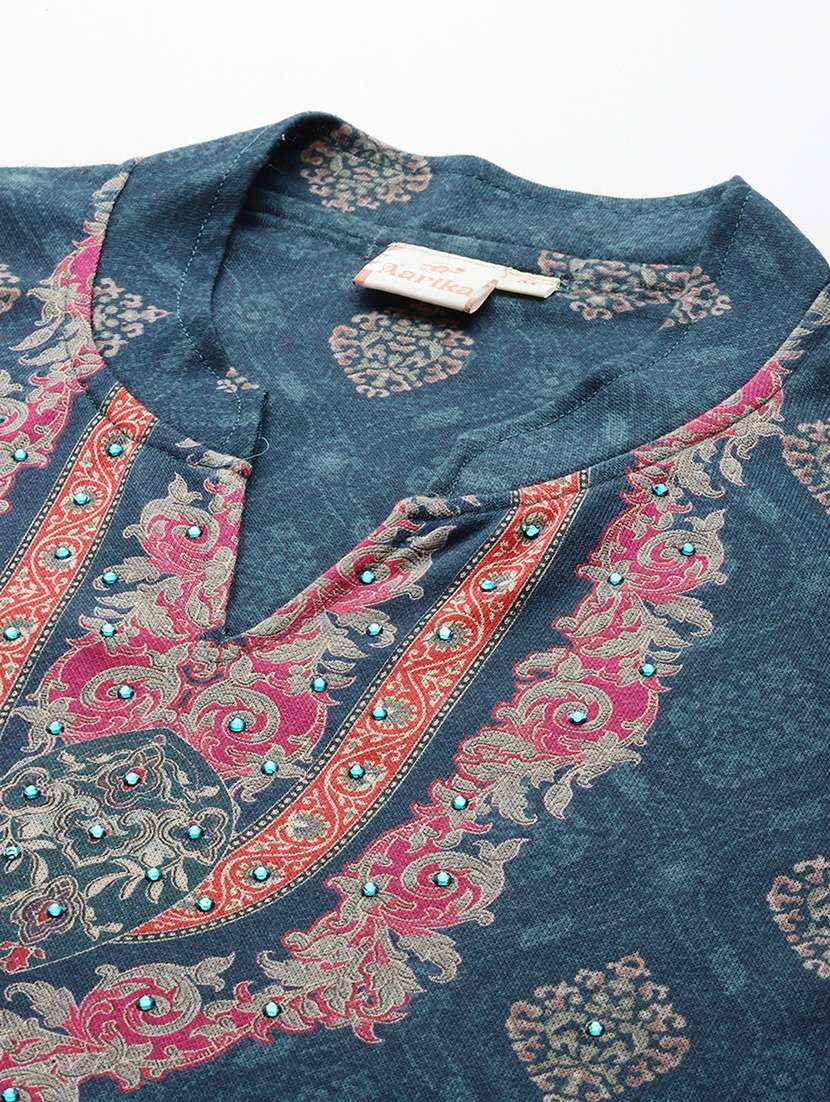 blue cotton blend kurta pant set ethnic suit - 22033758 -  Standard Image - 5