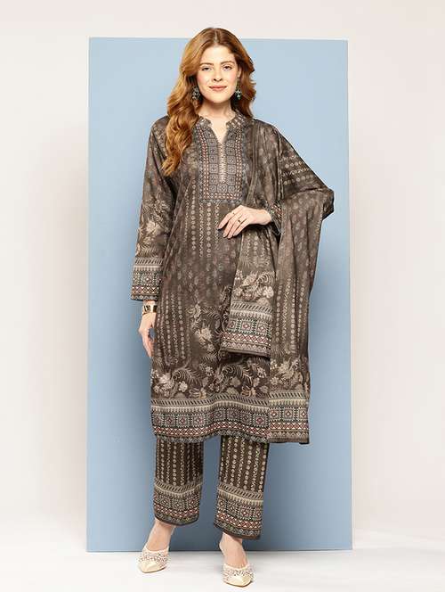 women self design long sleeve kurta pant with dupatta set - 22033759 -  Standard Image - 0