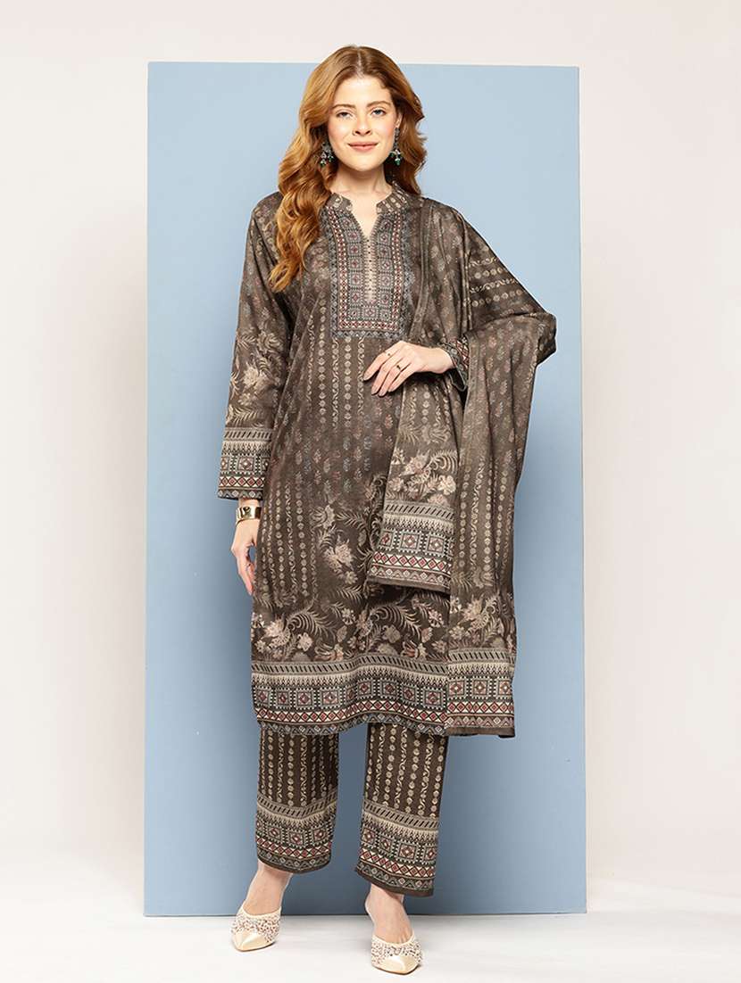 women self design long sleeve kurta pant with dupatta set - 22033759 -  Zoom Image - 0