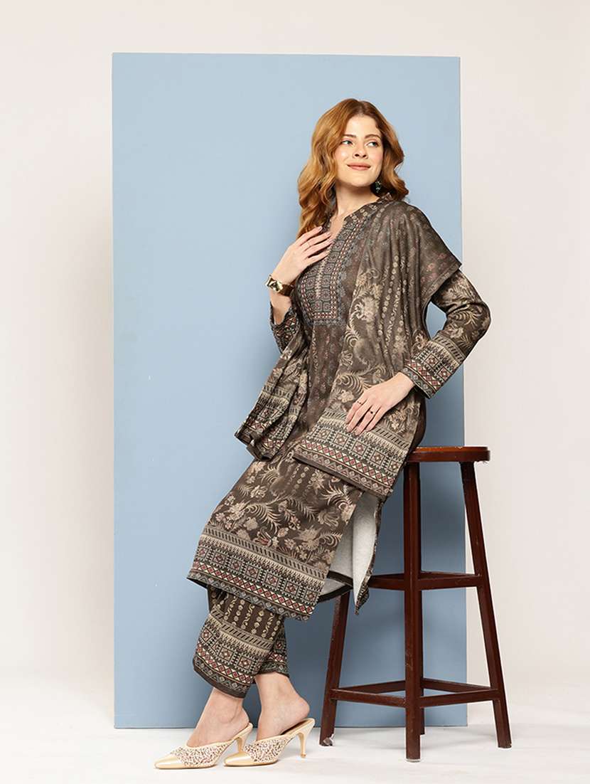 women self design long sleeve kurta pant with dupatta set - 22033759 -  Standard Image - 3