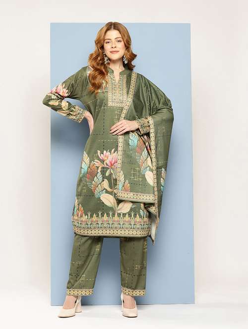 women self design long sleeve kurta pant with dupatta set - 22033761 -  Standard Image - 0