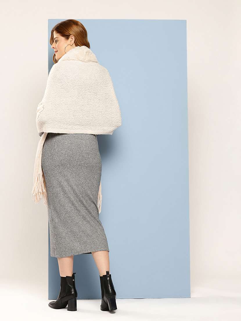 women self designed beige wool poncho - 22033764 - Standard Image - 3
