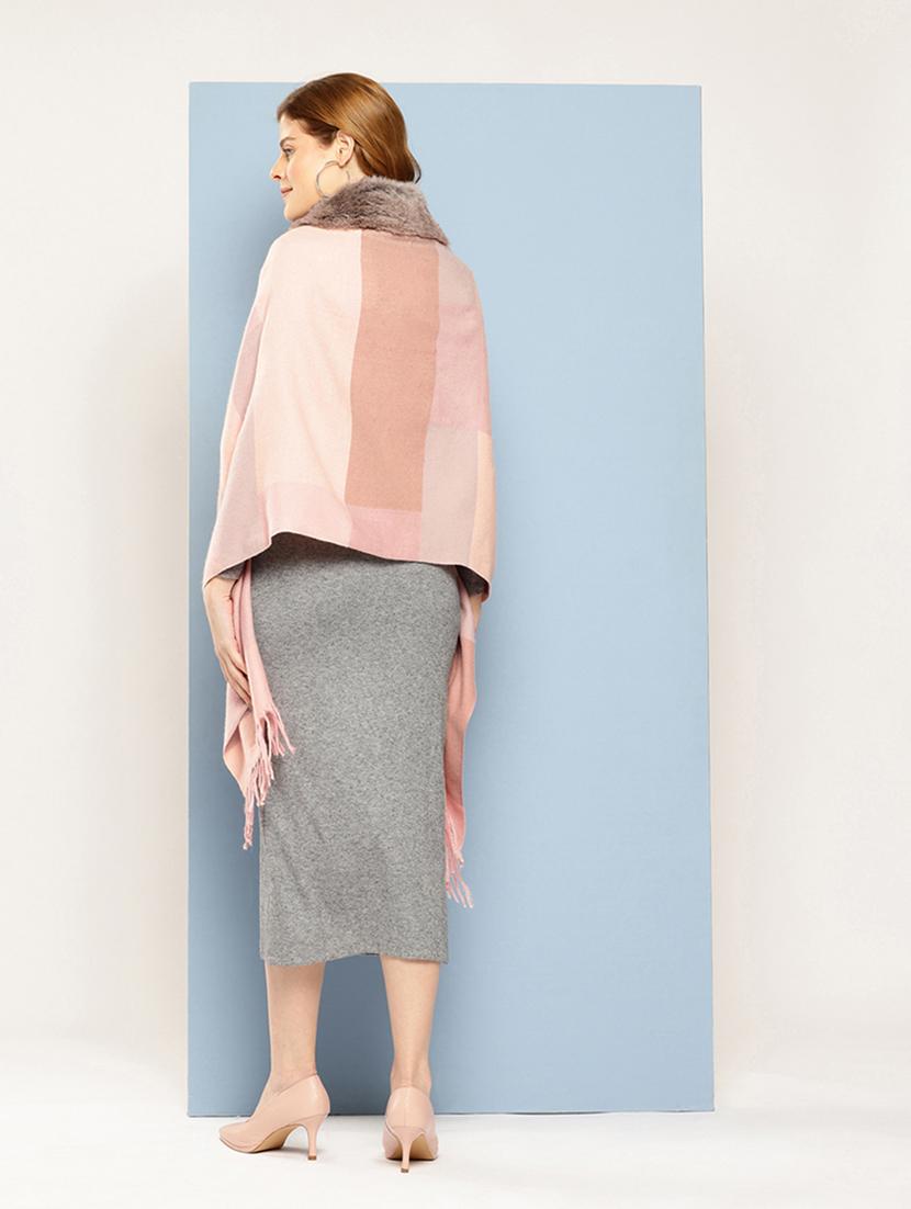 women self designed peach wool poncho - 22033765 - Standard Image - 3