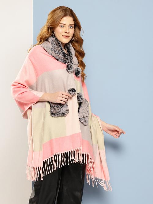 women self designed pink wool poncho - 22033766 -  Standard Image - 0