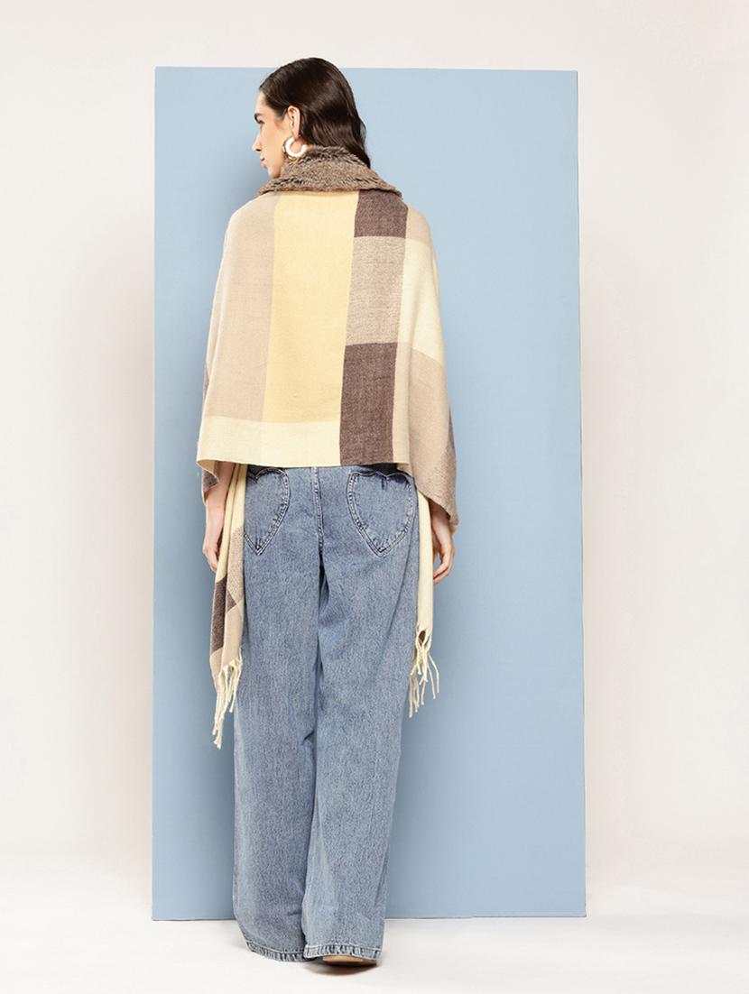 women self designed beige wool poncho - 22033769 - Standard Image - 3