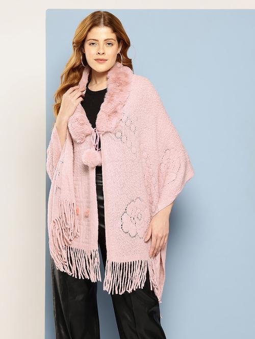 women self designed pink wool poncho - 22033771 -  Standard Image - 0