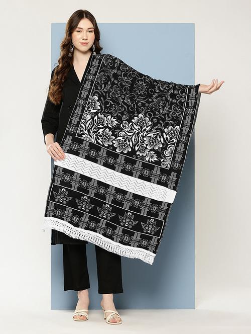 women black self designed wool stole - 22033772 -  Standard Image - 0
