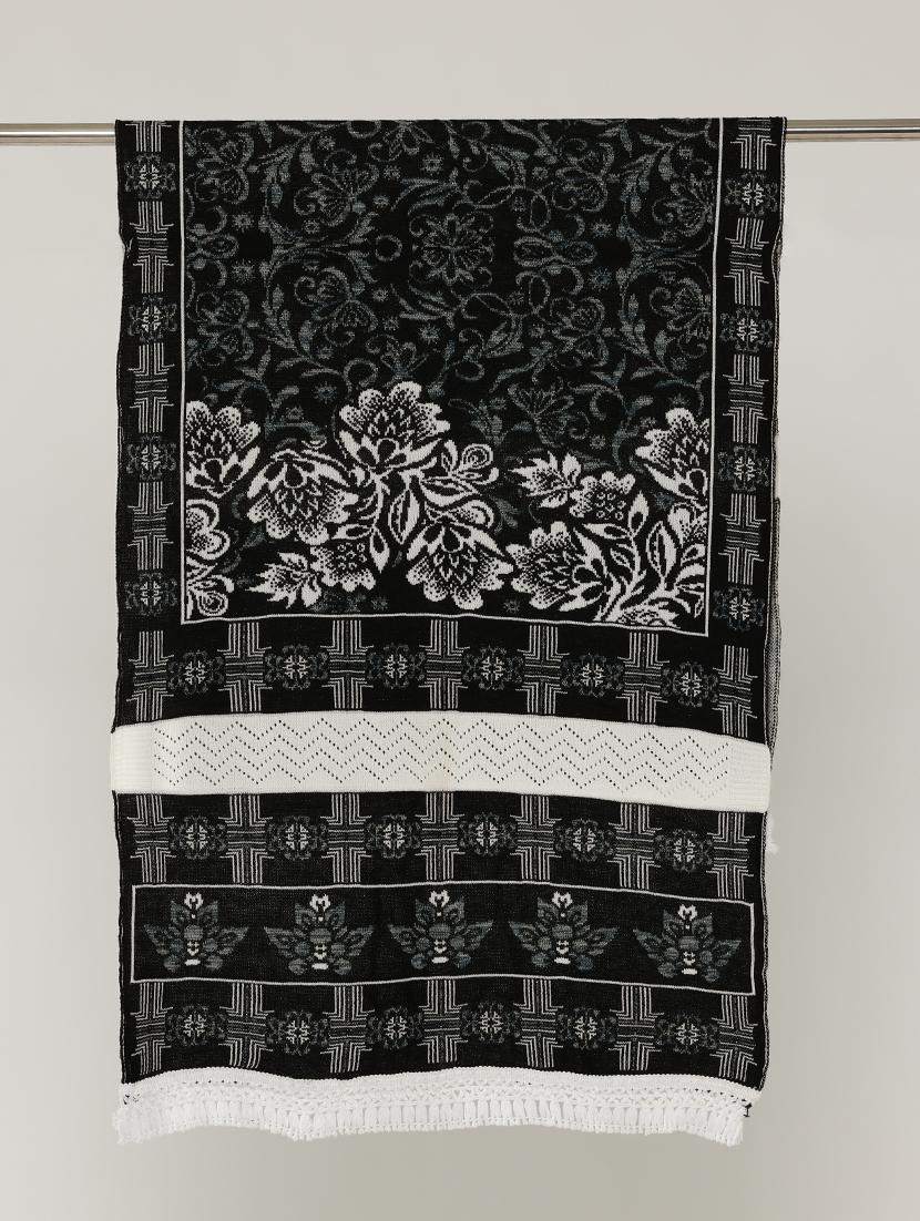 women black self designed wool stole - 22033772 - Standard Image - 3