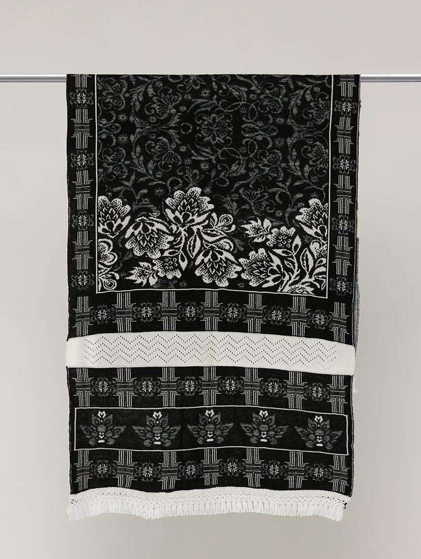 women black self designed wool stole - 22033772 - Standard Image - 5