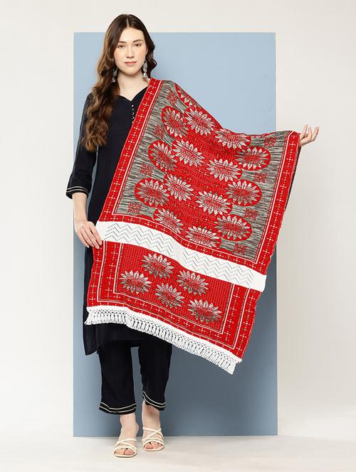 women self designed beige red stole - 22033775 -  Standard Image - 0