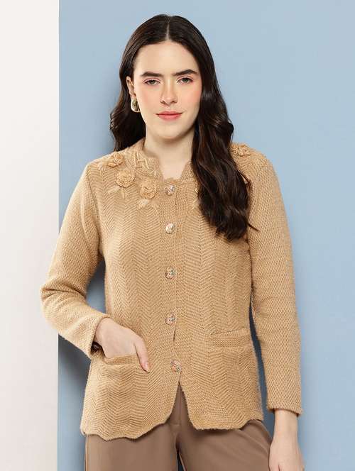 women self design long sleeve cardigan - 22033793 -  Standard Image - 0