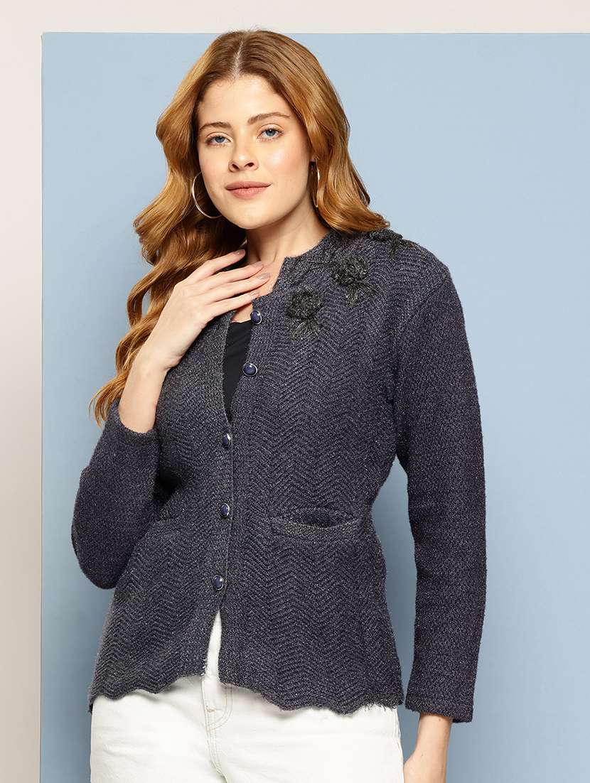 women self design long sleeve cardigan - 22033795 -  Zoom Image - 0