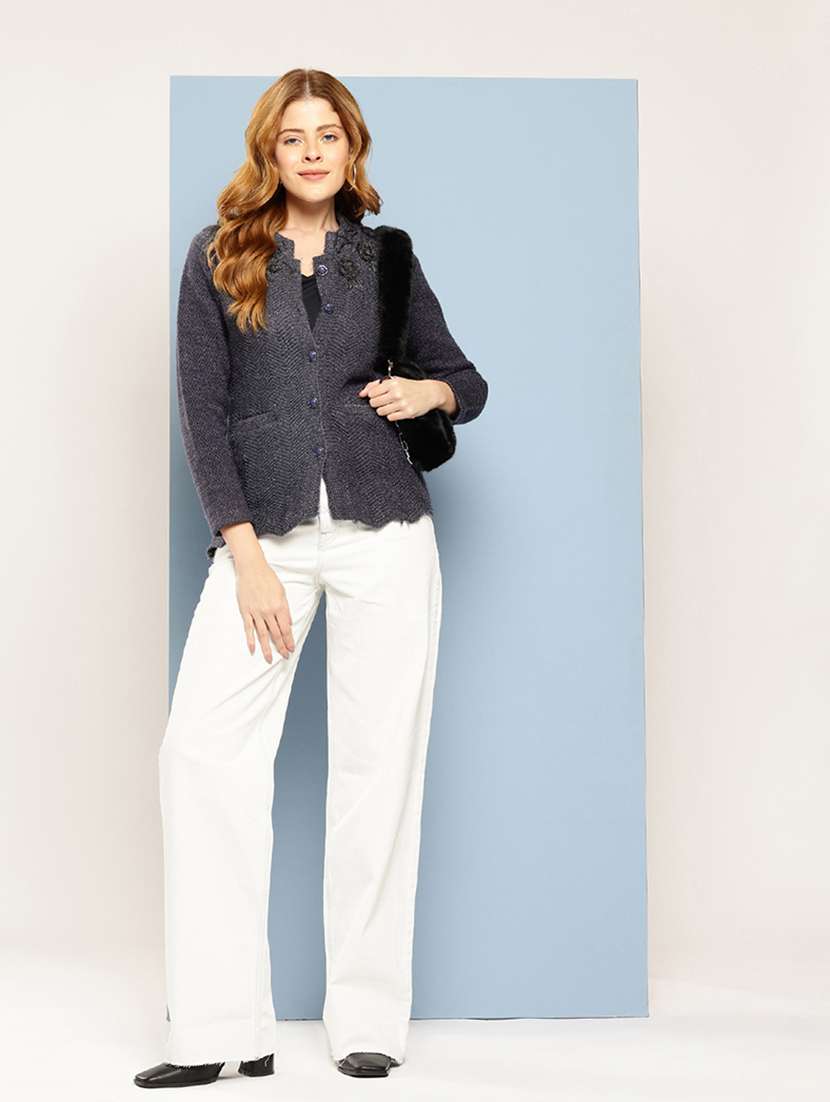 women self design long sleeve cardigan - 22033795 -  Standard Image - 3