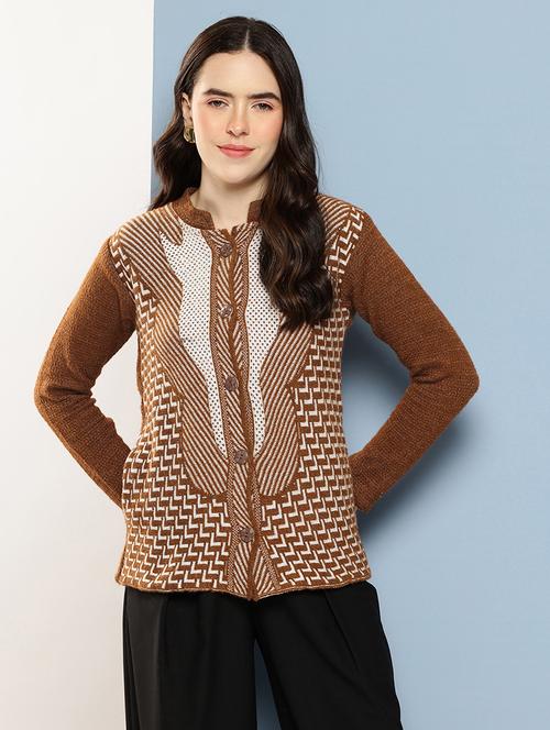 women self design long sleeve cardigan - 22033798 - Standard Image - 0
