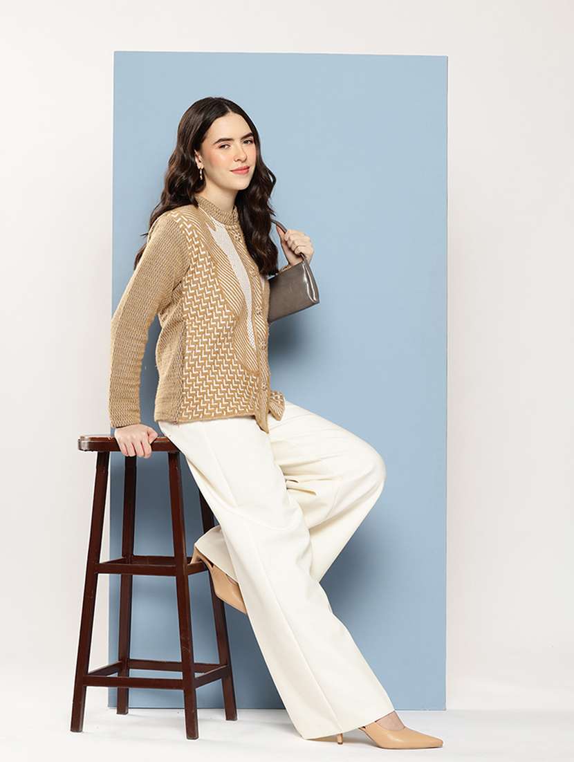 women self design long sleeve cardigan - 22033799 -  Standard Image - 3