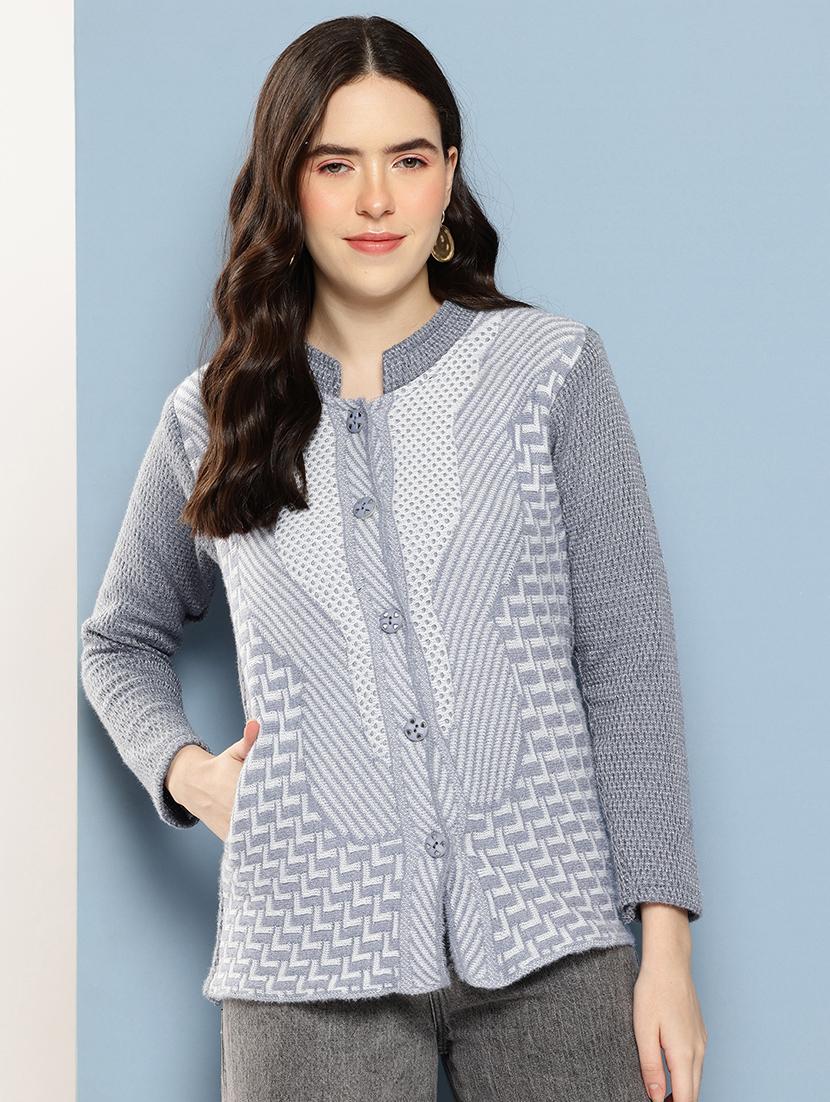 women self design long sleeve cardigan - 22033800 - Zoom Image - 0