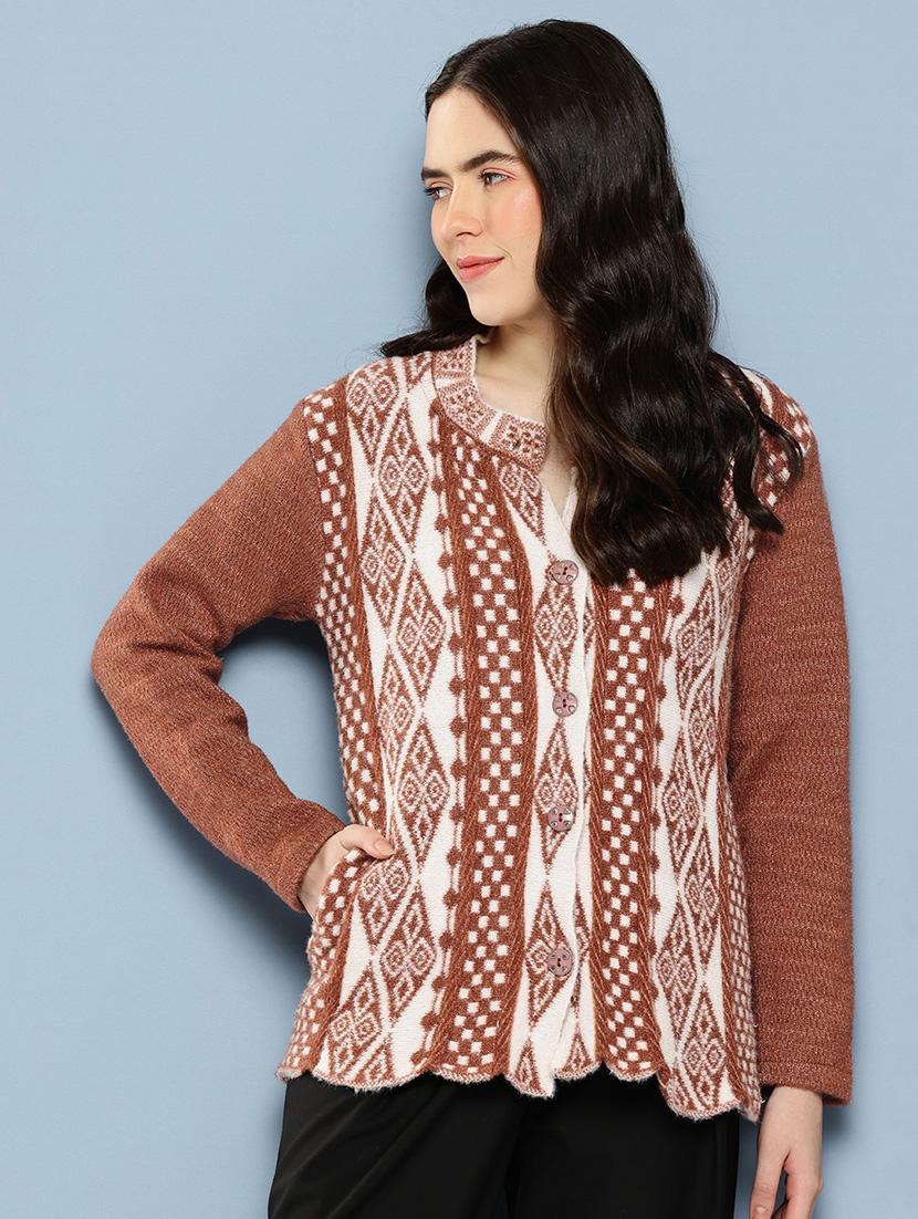 women self design long sleeve cardigan - 22033821 - Zoom Image - 0