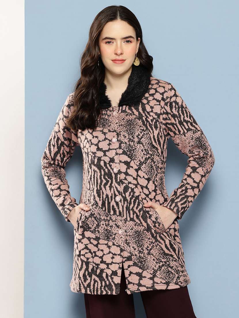 women self design long sleeve cardigan