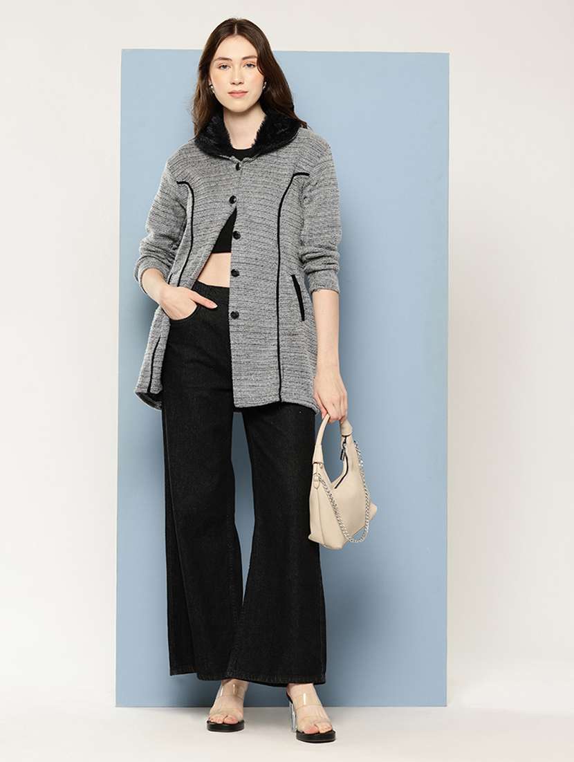women solid long sleeve cardigan - 22033839 - Standard Image - 3