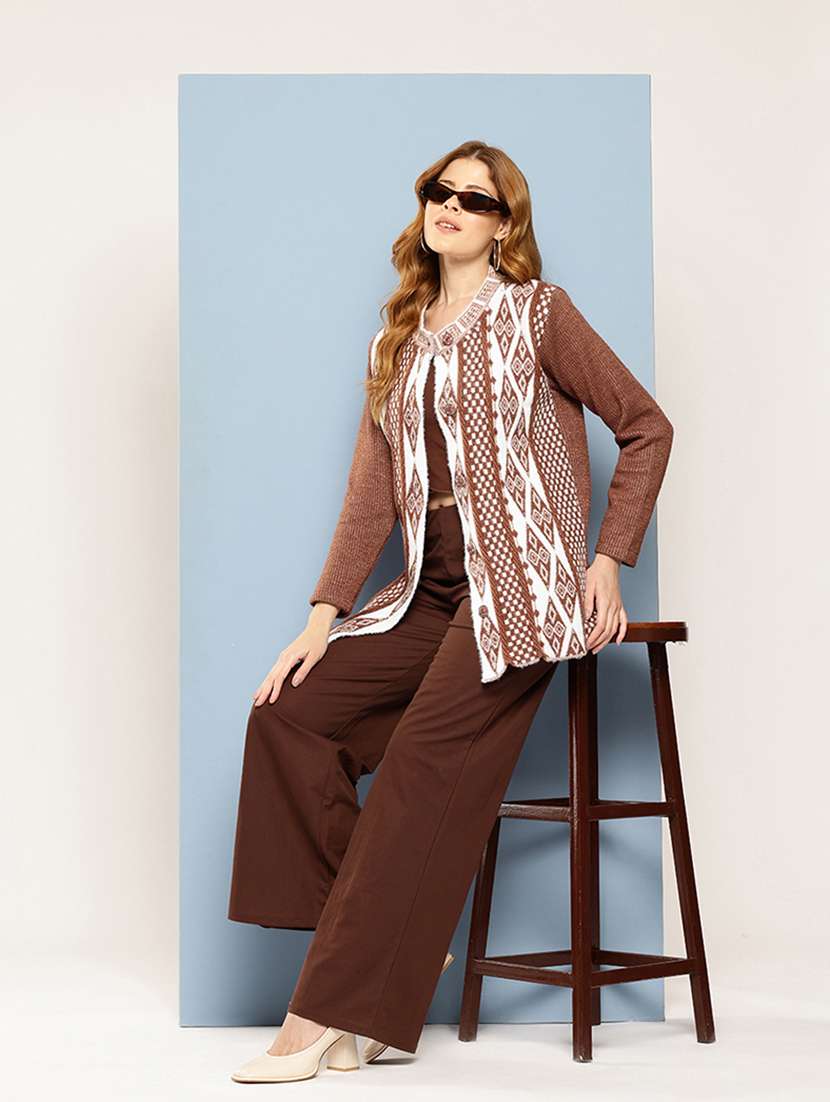 women self design long sleeve cardigan - 22033845 - Standard Image - 3