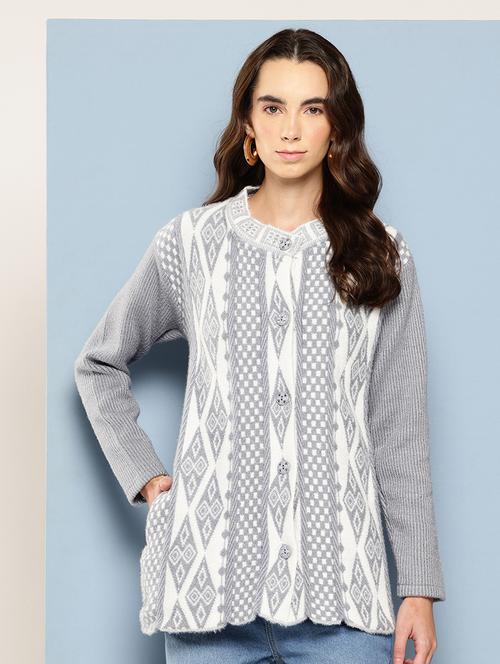 women self design long sleeve cardigan - 22033847 - Standard Image - 0