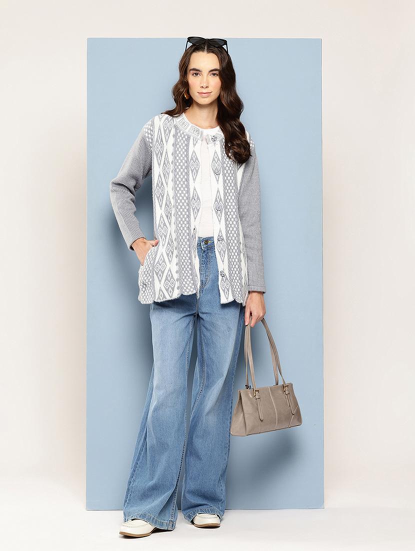 women self design long sleeve cardigan - 22033847 - Standard Image - 3