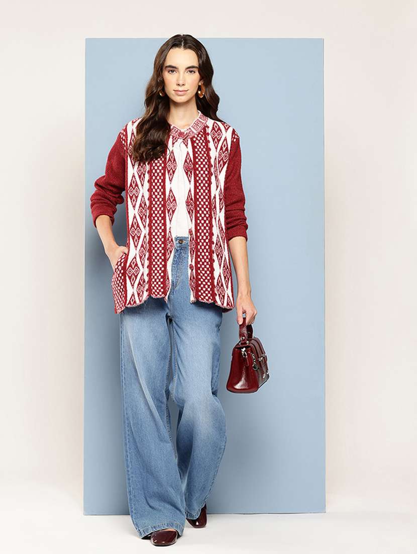 Women Self Design Long Sleeve Cardigan