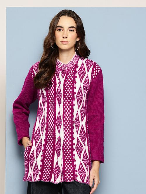 women self design long sleeve cardigan - 22033849 - Standard Image - 0